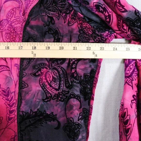 SAMI & JO Boho Burnout Tunic Top Plus Size 3X Pink Black Bell Sleeve Blouse - Picture 9 of 13